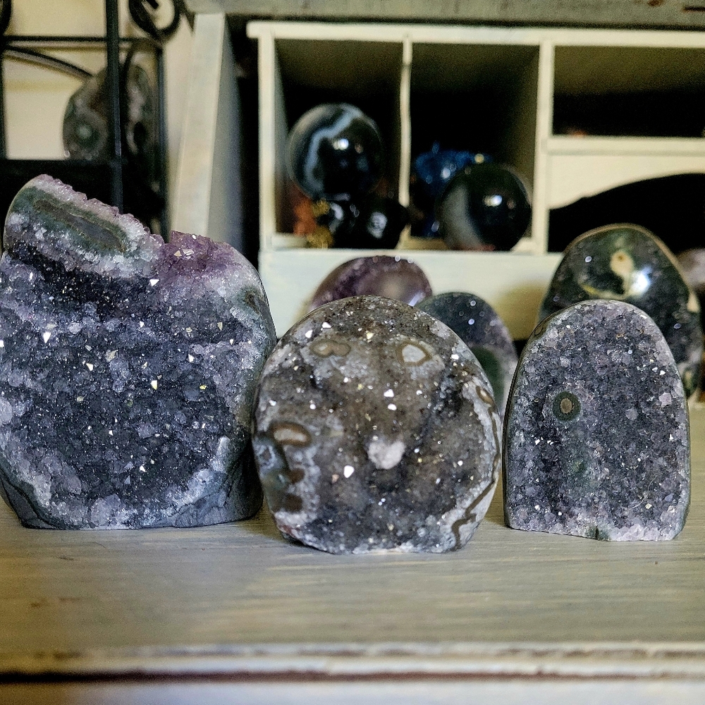 Uraguayan Amythyst Druzy Freeform 3pc Set - Picture 3 of 7